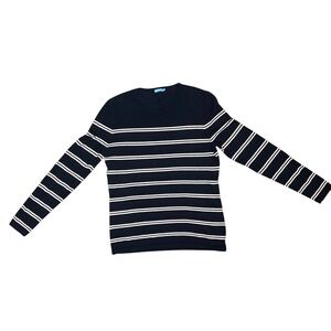 J. McLaughlin Navy White Striped Cotton Modal Crew Neck Long Sleeve Top Medium